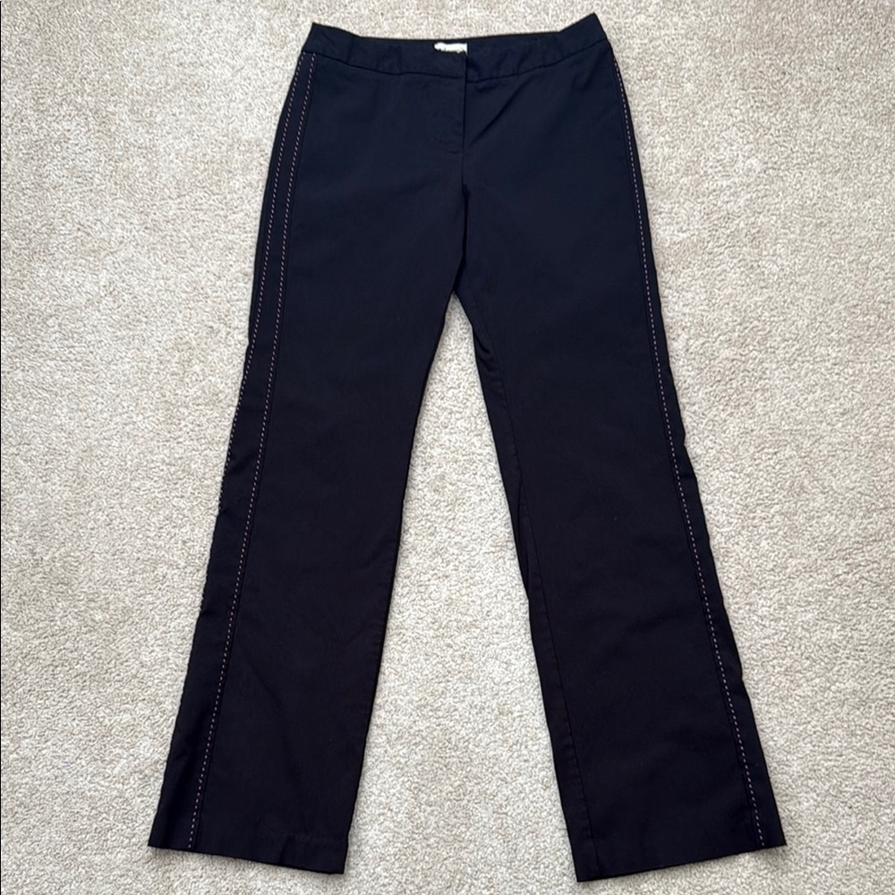Anthropologie's Elevenses Bootcut Mid Rise Pink Accent Side Stitch Black Pants 4
